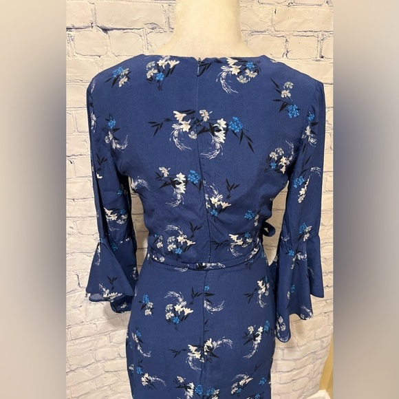 Miss Selfridge Blue Floral Belt Sleeve Belted Dress Size 6 - Picture 5 of 9